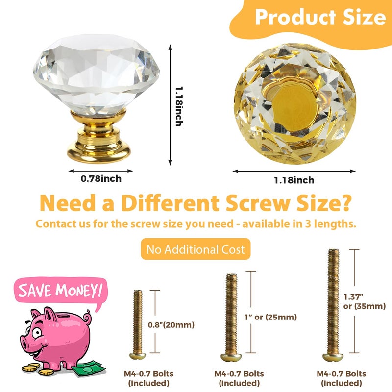 DeELF Outlet DEELF 26 Packs Kitchen Cabinet Knobs, 30 mm Crystal Cabinet Knobs Diamond Dresser Handle Drawer Pulls, Dresser Knobs for Cabinets and Drawers, Gold Base - Image 3